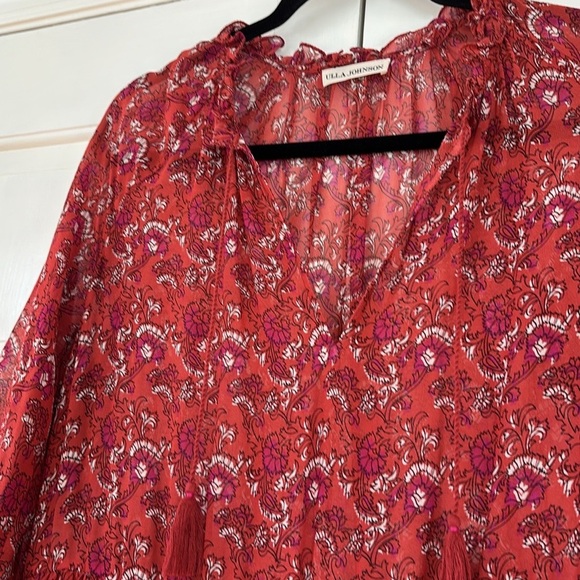 Ulla Johnson Ruby Red Ollie Dress Size 4 Valentines Day Silk Floral Mini Dress - Picture 7 of 17